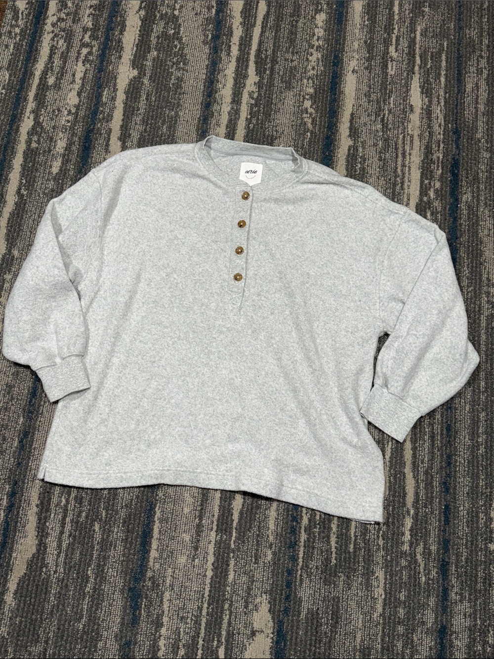 Size XL aerie Light Gray Long Sleeve Henley Sweatshirt with Button Placket